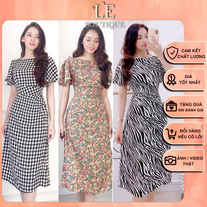 Đầm Cổ Thuyền Công sở Họa tiết