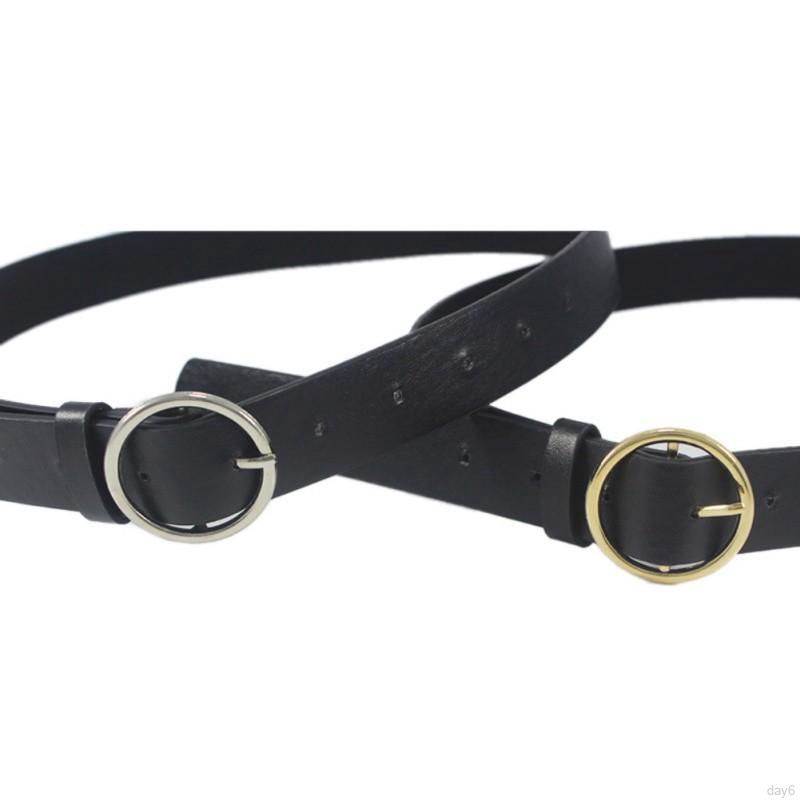 Thắt lưng da màu trơn thiết kế khóa tròn đơn giản thời trang cho nữ