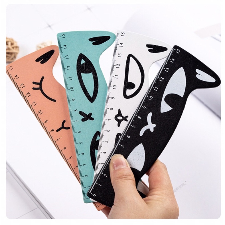 THƯỚC KẺ MẶT MÈO GỖ 15cm