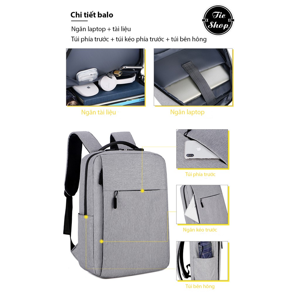 Balo laptop nam nữ vải Canvas Hàn Quốc chống nước, tích hợp cổng sạc USB thông minh