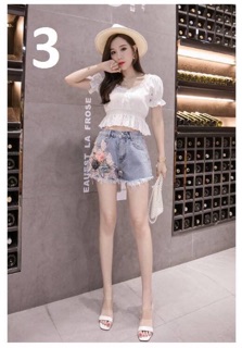 [Hàng oder 10-15 ngày về] Quần short jeans hoa 3D