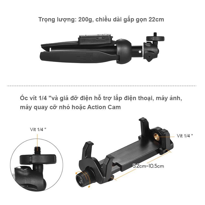 Gậy Chụp Hình Kiêm Chân Tripod YT-9928 Chắc Chắn, Nhỏ Gọn, Kèm Tay Điểu Khiển Remote Bluetooth ( Ảnh Thật )