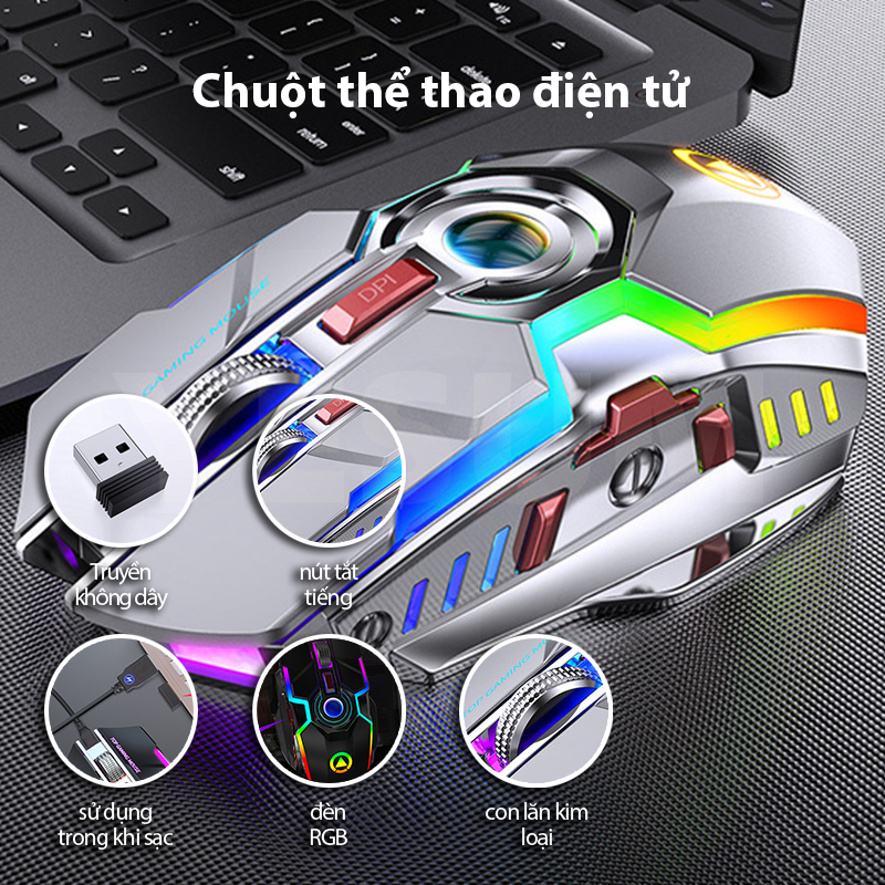 【Muộn nhất】chuột không dây Chuột streamer đầy màu sắc RGB chuột chơi game câm chuột