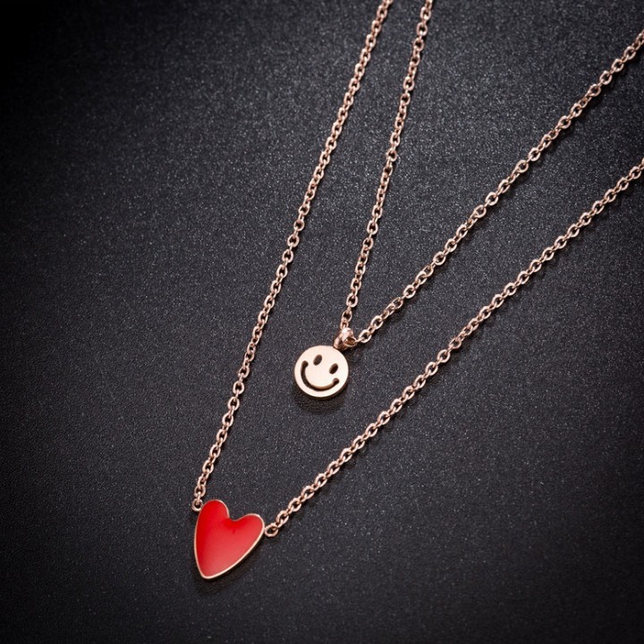Dây Chuyền 2 Tầng Tim Đỏ Titan Không Đen TT 1755