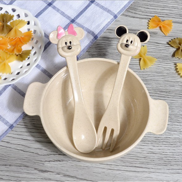 Bát ăn dặm lúa mạch tặng kèm thìa dĩa cho bé mẫu mới