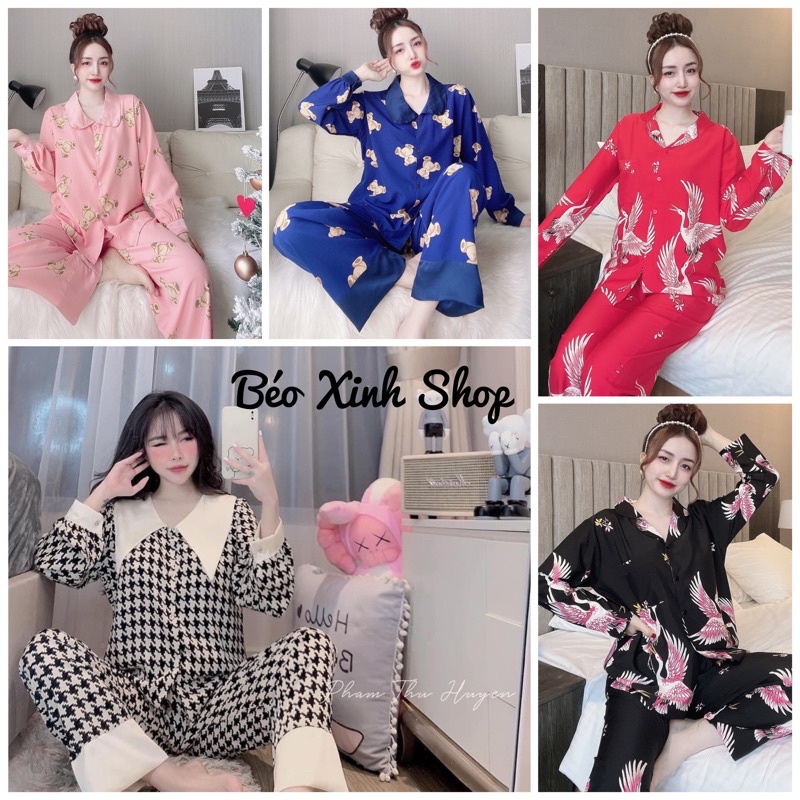 [FREESHIP ]Đồ  Bộ Pyjama Tay Dài phối Pyjama Bigsize  40-100kg  Bigsize lụa nhật  Phối Satin cao cấp