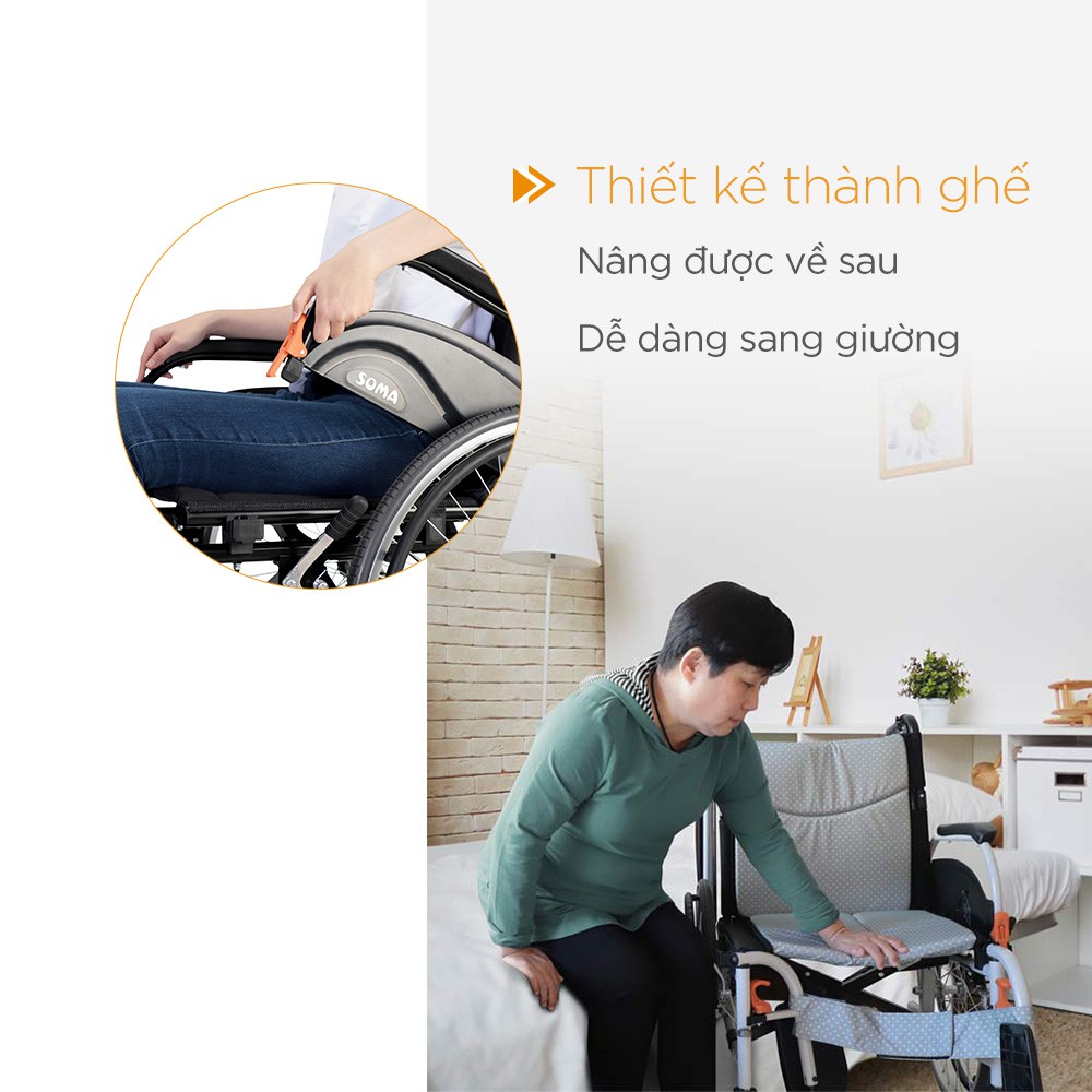 Xe Lăn SOMA AGILE Đa Tiện Ích Nâng Được Thành Tay, Sang Xe Nhanh Gọn