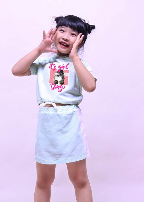 Bộ quần áo thun thới trang Jadiny cho bé bé gái màu xanh ngọc