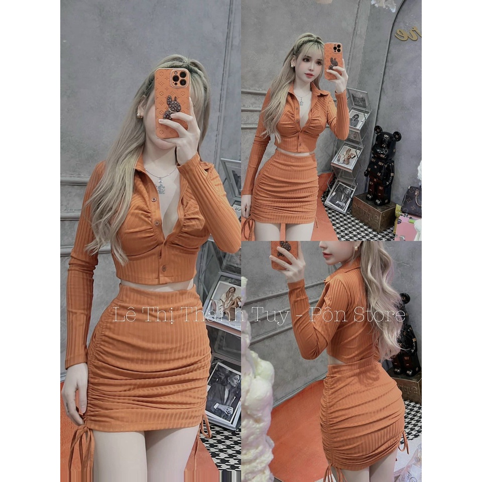 [set váy] Set 2 món áo và váy đi chơi dự tiệc siêu đẹp với chấn váy ôm kèm áo kiểu nữ croptop dài tay