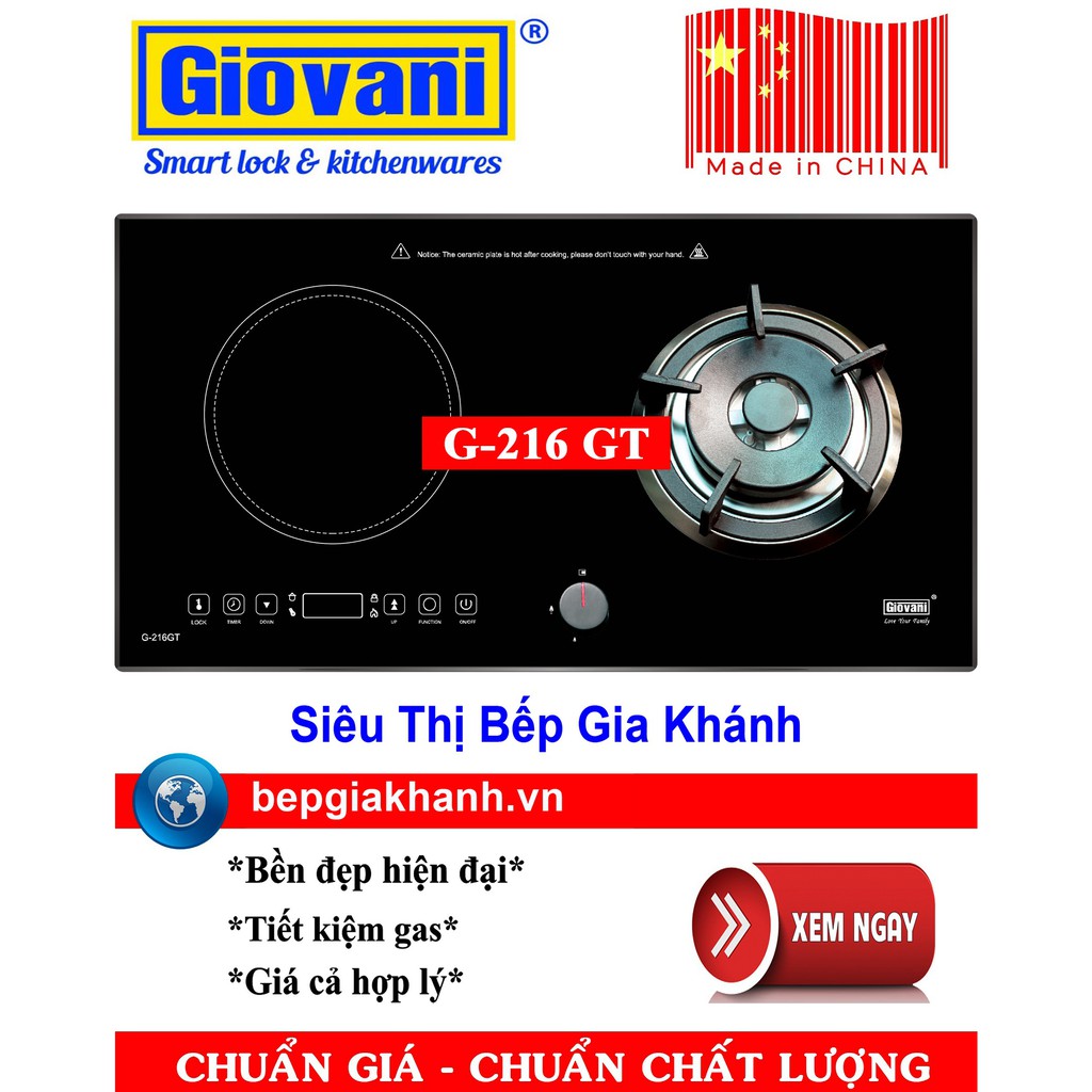 Bếp gas âm kết hợp từ Giovani G-216 GT sản xuất Trung Quốc