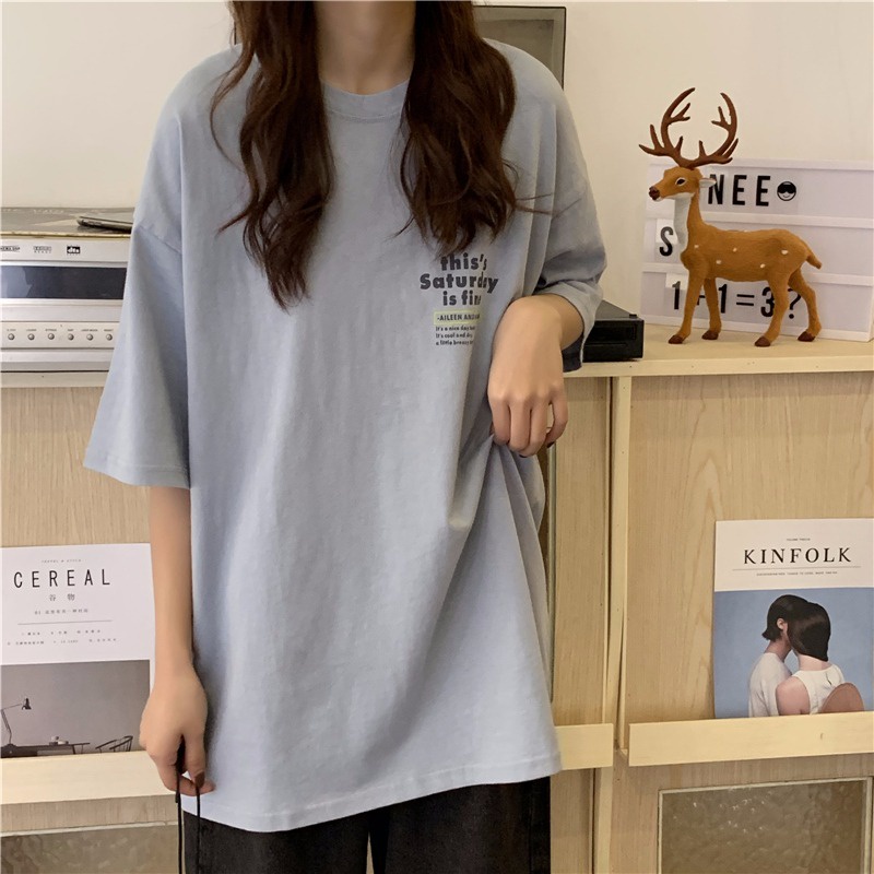 Áo Thun Ngắn Tay Dáng Rộng In Họa Tiết Xinh Xắn Theo Phong Cách Mùa Hè Hàn Quốc Dành Cho Nữ