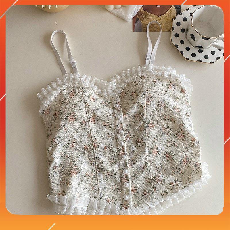 Áo bra 2 dây cúc ngọc họa tiết hoa lá mix ren điệu đà sang chảnh hot hit