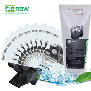 Combo: 10 miếng đắp mặt nạ Than hoạt tính Benew - Sữa rửa mặt tinh chất Than Hoạt Tính