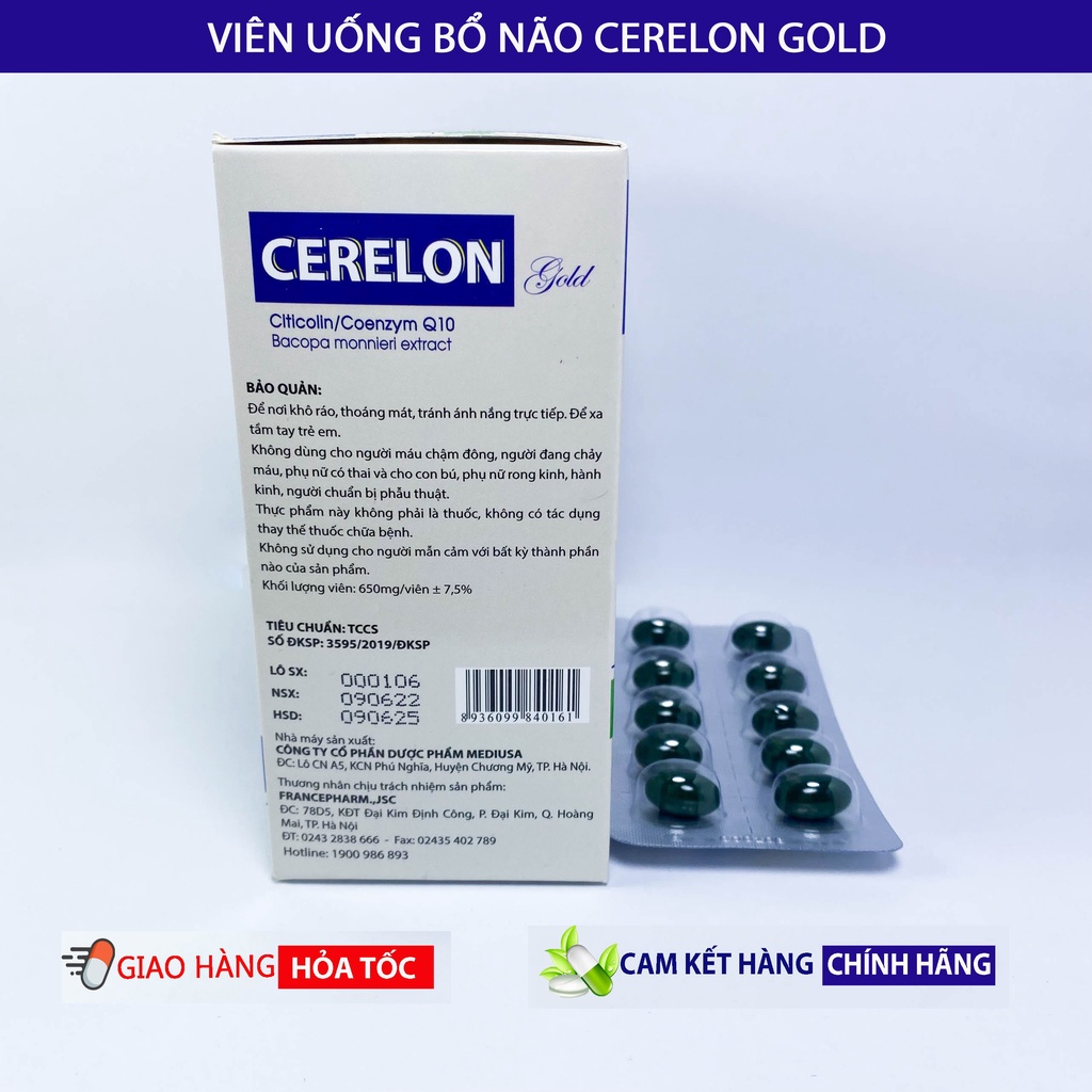 CERELON GOLD  Trắng - Giảm nhức đầu, hoa mắt, chóng mặt do rối loạn tiền đình - Hộp 100 viên