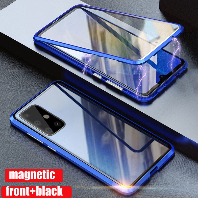 Ốp điện thoại nắp lật hai mặt kính cường lực viền kim loại dành cho Samsung Galaxy Note 10 Lite S10 Lite