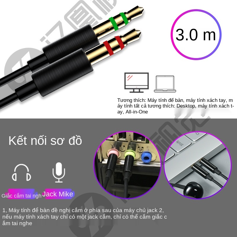 ⊙Tai nghe gaming có mic cho Máy tính micrô trong cáp hai lỗ cắm để bàn với đầu kép 3 đường dây xách tay mở rộng chuyên d