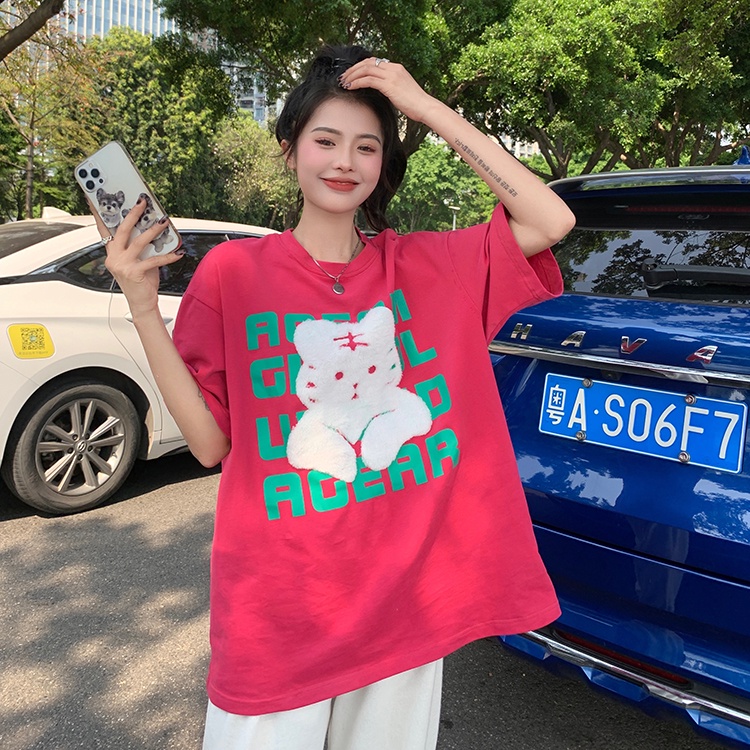 Áo Thun Tay Ngắn Dáng Rộng In Hình Thời Trang Hàn Quốc Dành Cho Nữ