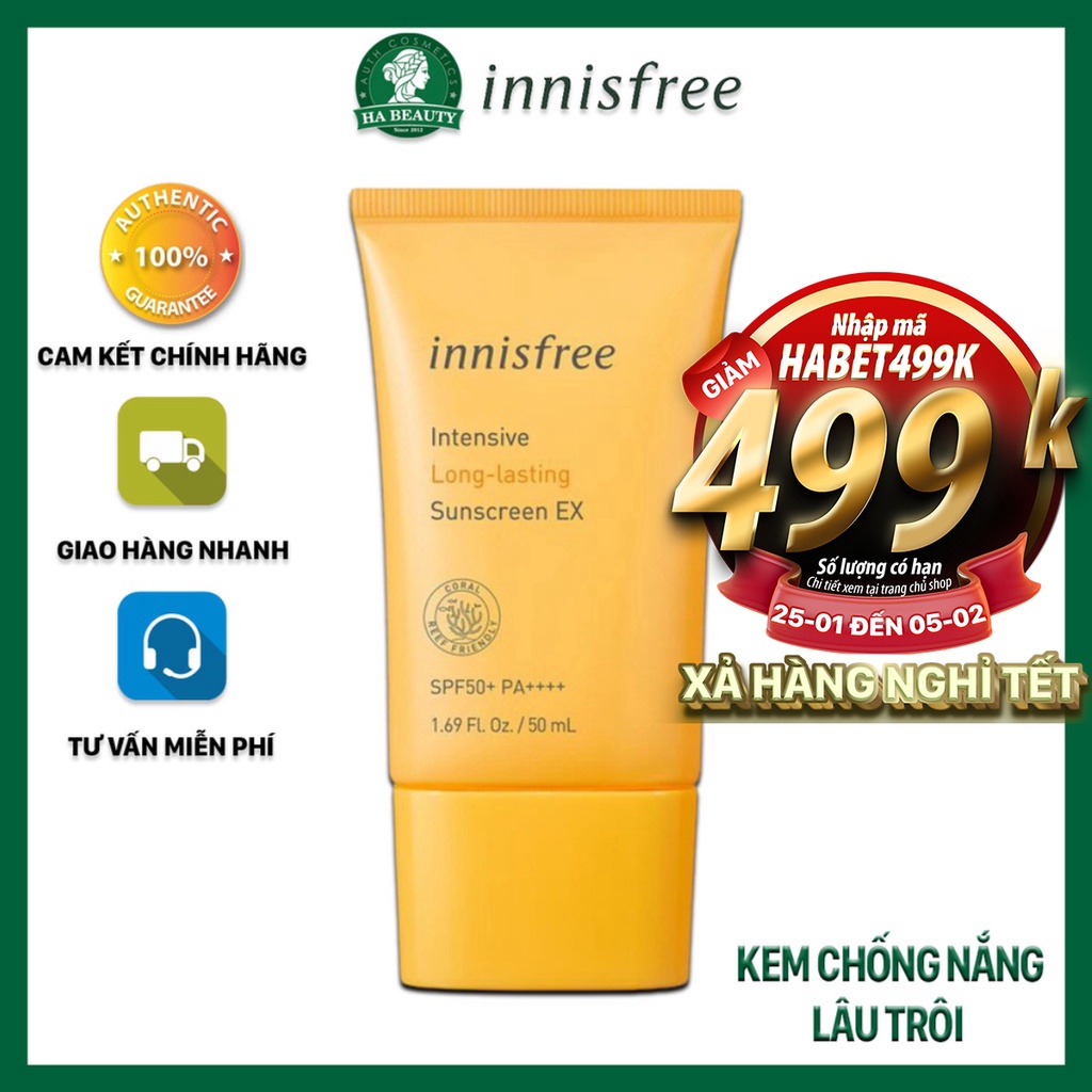 Kem chống nắng lâu trôi dưỡng ẩm innisfree Intensive Long Lasting Sunscreen SPF50+ PA++++ 50ml