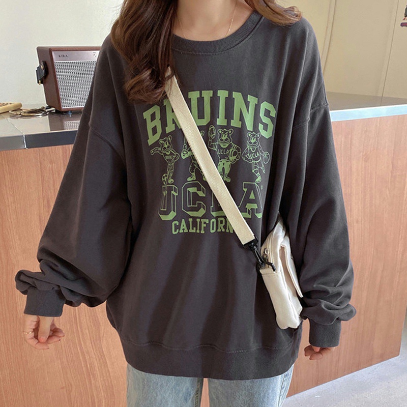 SUXI Áo Sweater Tay Dài Dáng Rộng In Chữ Phong Cách Hàn Quốc Thời Trang Xuân Thu Cho Nữ