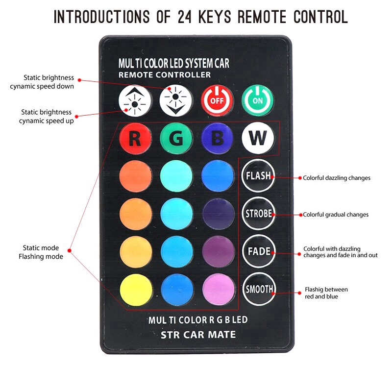 T10 6SMD 5050 RGB LED Car Lights Set LED Bulbs, RGB Flashing Cilicone Car Width Lamp With Remote Control 12V
