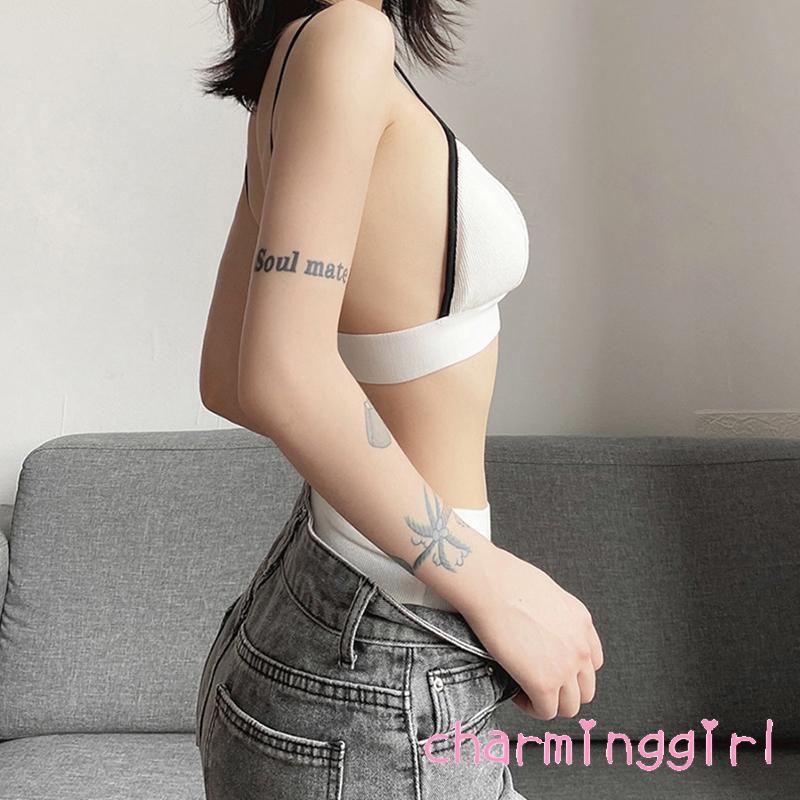 Chm- Set Đồ Lót Hai Mảnh Áo Hai Dây In Chữ Nhãn Và Quần Short Mặc Hàng Ngày Cho Nữ