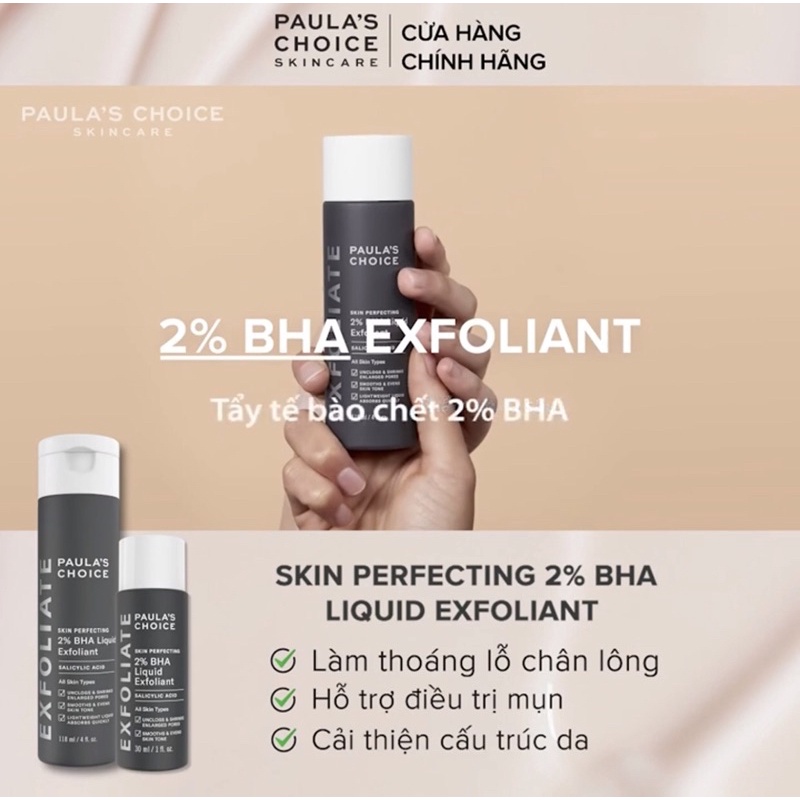 Dung Dịch Loại Bỏ Tế Bào Già SKIN PERFECTING BHA 2% PAULA’S CHOICE LIQUID EXFOLIANT 30ml - glow.bykim