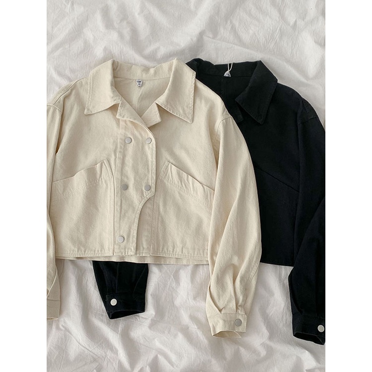 Áo khoác Jean denim lửng nữ Thiết kế Form rộng Hàn Quốc Áo khoác jacket nữ dáng ngắn Cao cấp Thời trang