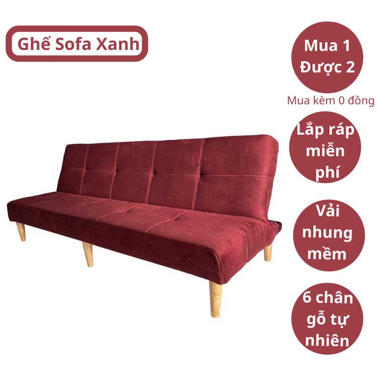 Ghế sofa Bed màu đỏ - Sofa giường vải nhung dài 1.8m chân gỗ - Salon phòng khách bọc vải màu đỏ đô