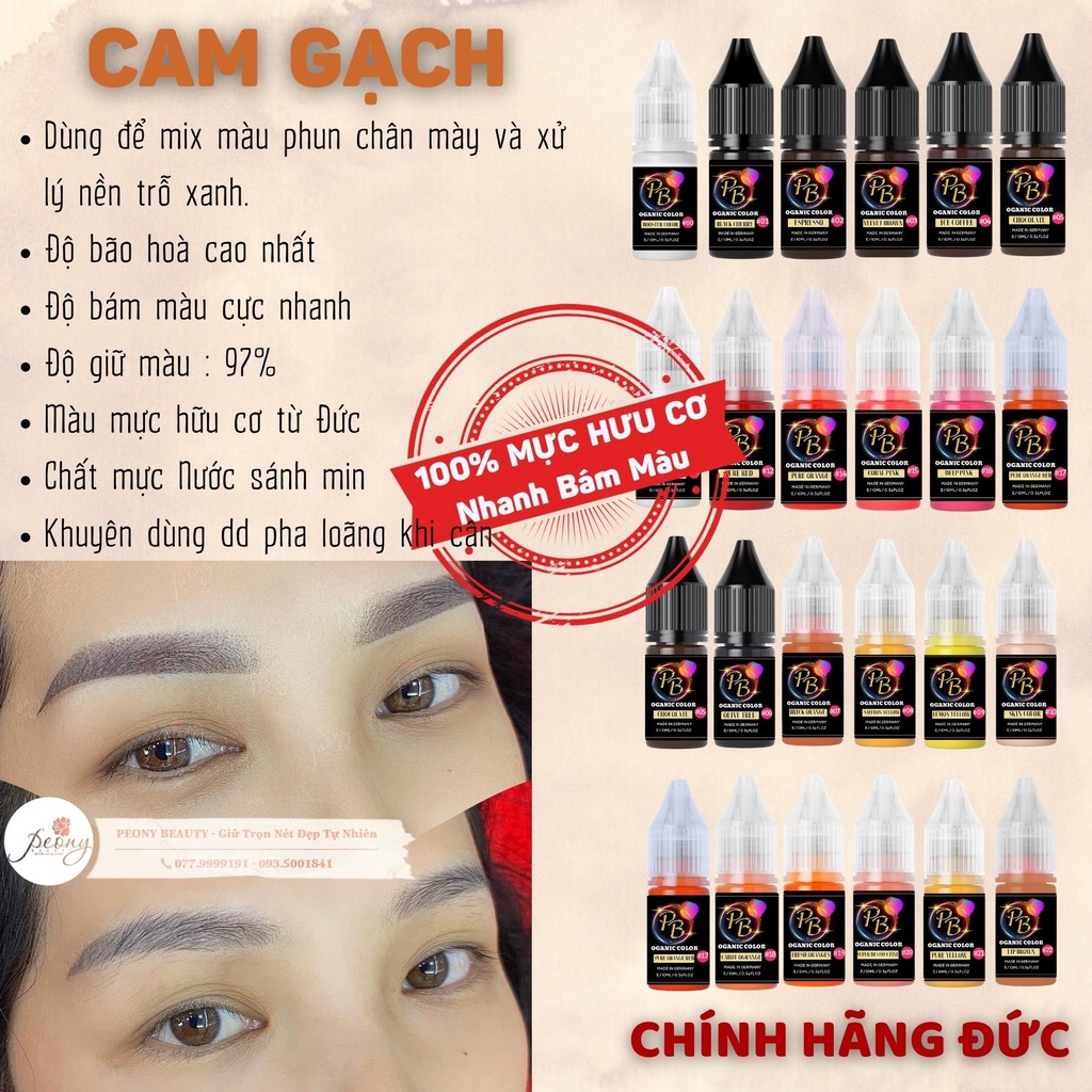 Mực phun xăm Hữu Cơ, CAM GẠCH và 20 màu Mực Nước phun xăm Thẩm Mỹ