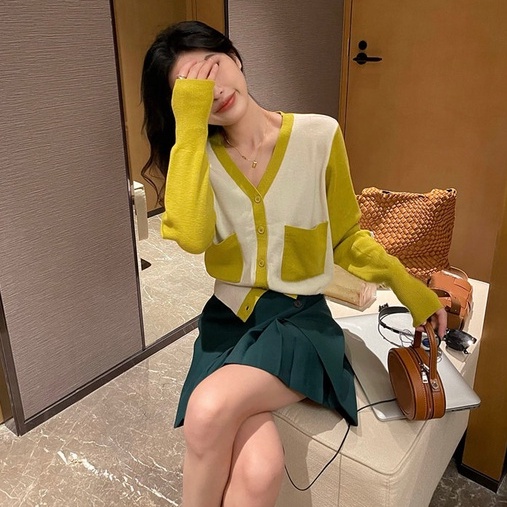 Áo cardigan ZHELIHANGFEI dệt kim tay dài cổ chữ V eo cao thời trang