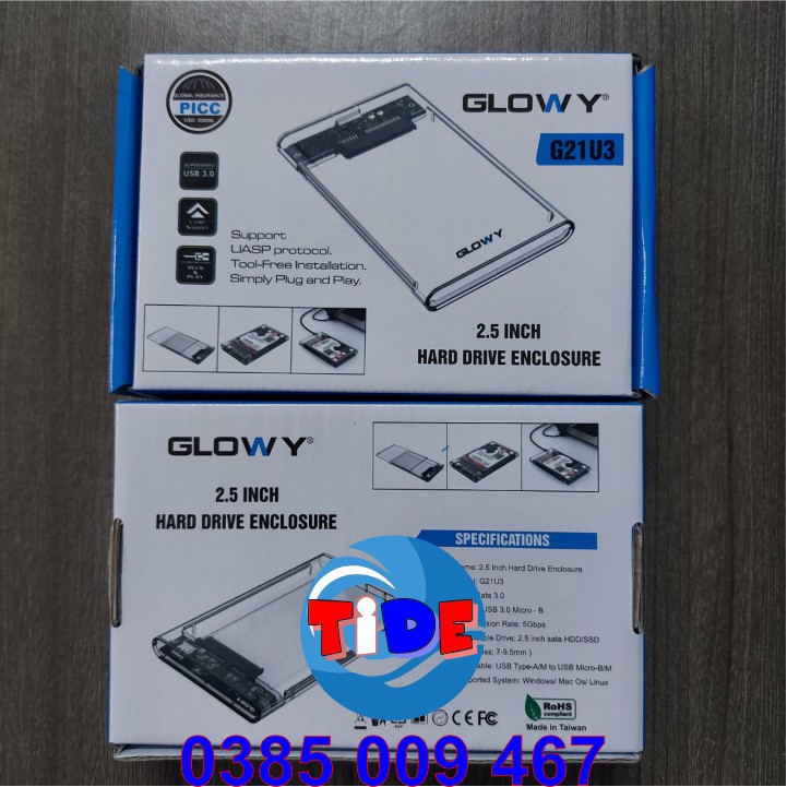 Box SSD/HDD 2,5&quot; Gloway G21U3 - Nhựa ABS trong suốt – CHÍNH HÃNG – Bảo hành 12 tháng