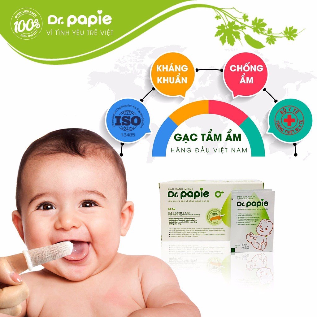 Gạc rơ lưỡi Dr Papie chính hãng, hộp 30 gói