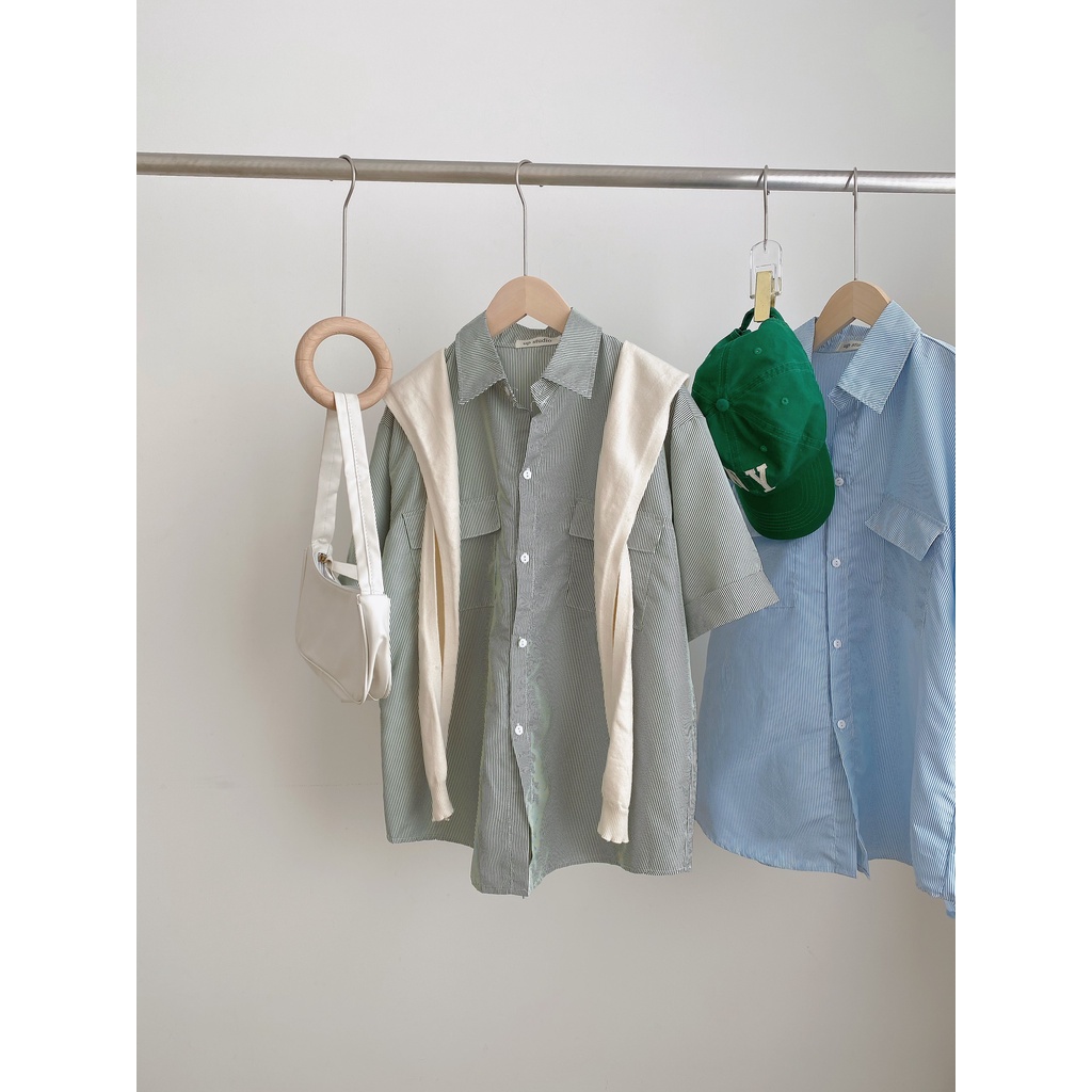 [Ảnh thật/Video] Áo sơ mi kẻ túi ngực 2 bên form rộng siêu xinh không nhăn