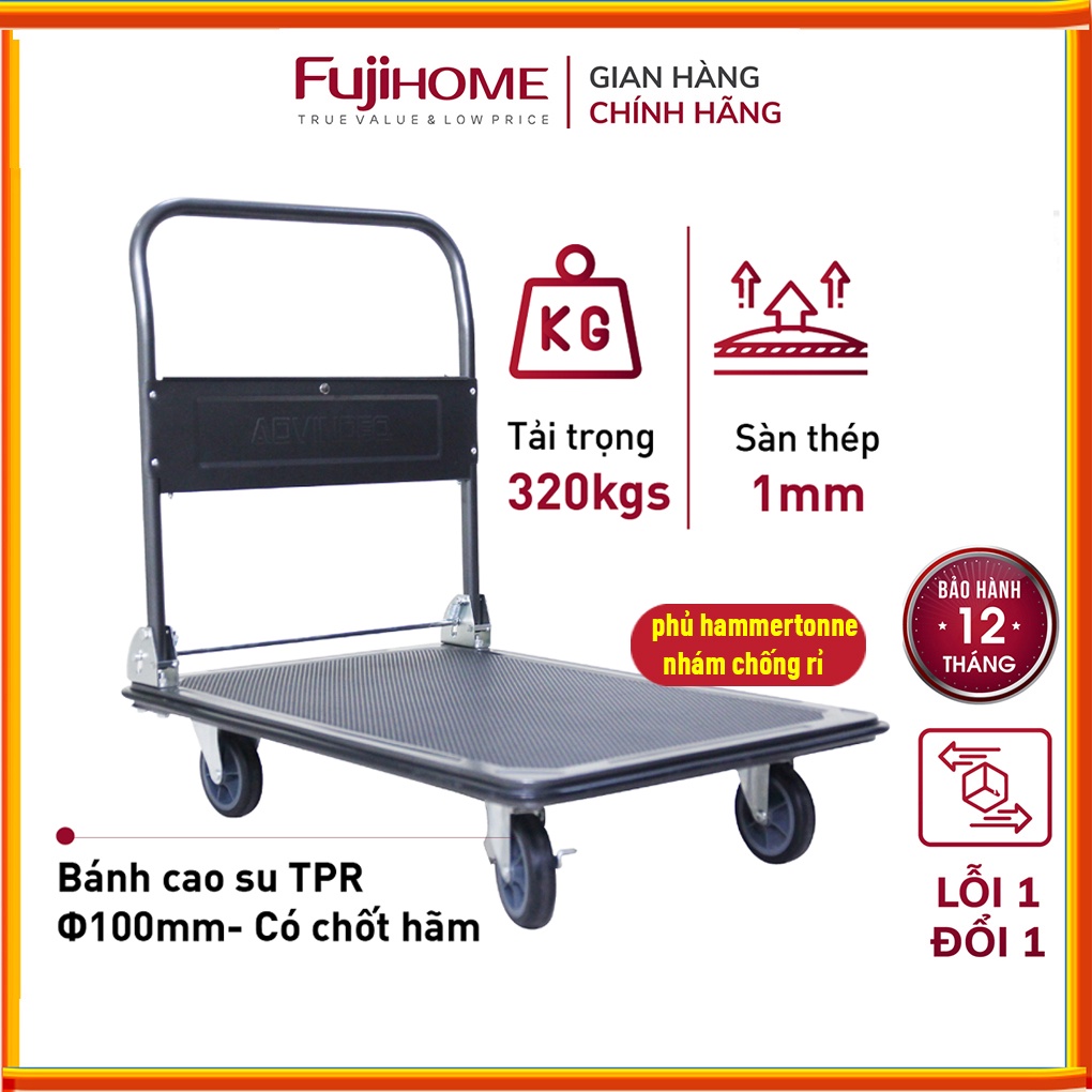 Xe đẩy hàng 4 bánh gấp gọn 320kg nhập khẩu ADVINDEQ, bánh xe chống ồn khóa chốt sàn thép chống gỉ-bảo hành 1 năm