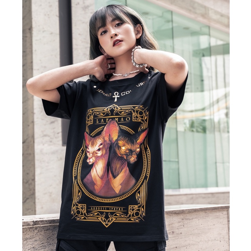 Áo thun LAEMAO chất liệu cotton tay lỡ form oversize GODDESS SPHYNX