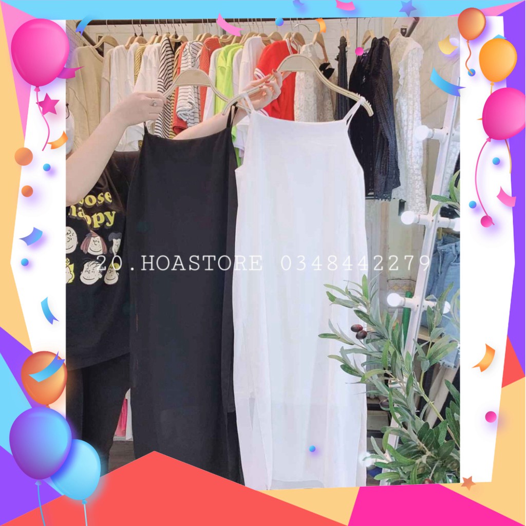 VÁY HAI DÂY MAXI VOAN DÀI HOT - ĐẦM SUÔNG 2 LỚP MÀU TRẮNG ĐEN [Cực xinh]