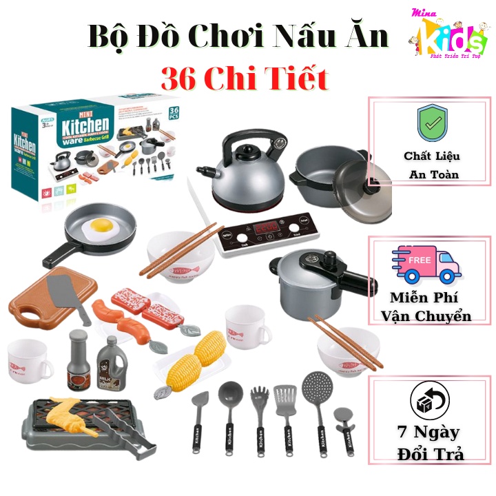 Đồ Chơi Nấu Ăn 36 Chi Tiết Có Bếp Dùng Pin Chất Lượng Cao Cấp Cho Bé Trở Thành Đầu Bếp Thực Thụ