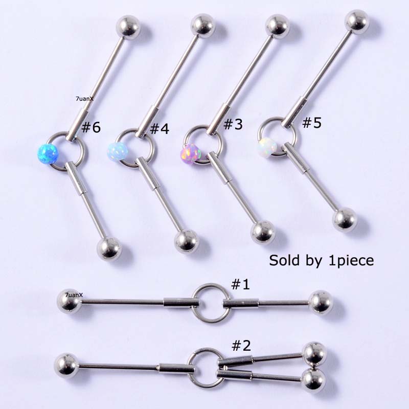 Khuyên tai kiểu dàn giáo bằng thép không gỉ với đá opal cá tính độc đáo dày 16 gauge