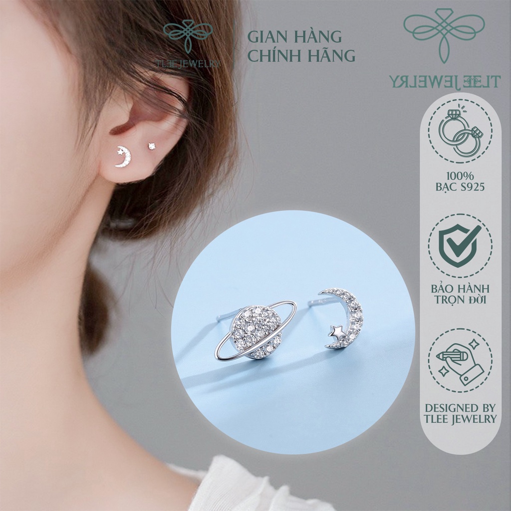 Khuyên tai bạc nữ TLEE Galaxy mini nạm đá xinh xắn NCJ B0157