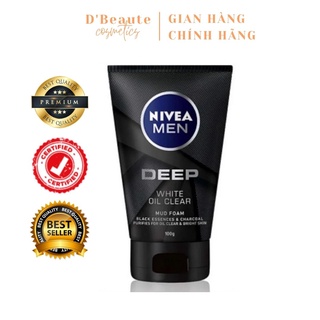 Sữa rửa mặt sáng da từ than đen Nivea Men Deep White Oil Clear 100g - Đức Chính Hãng