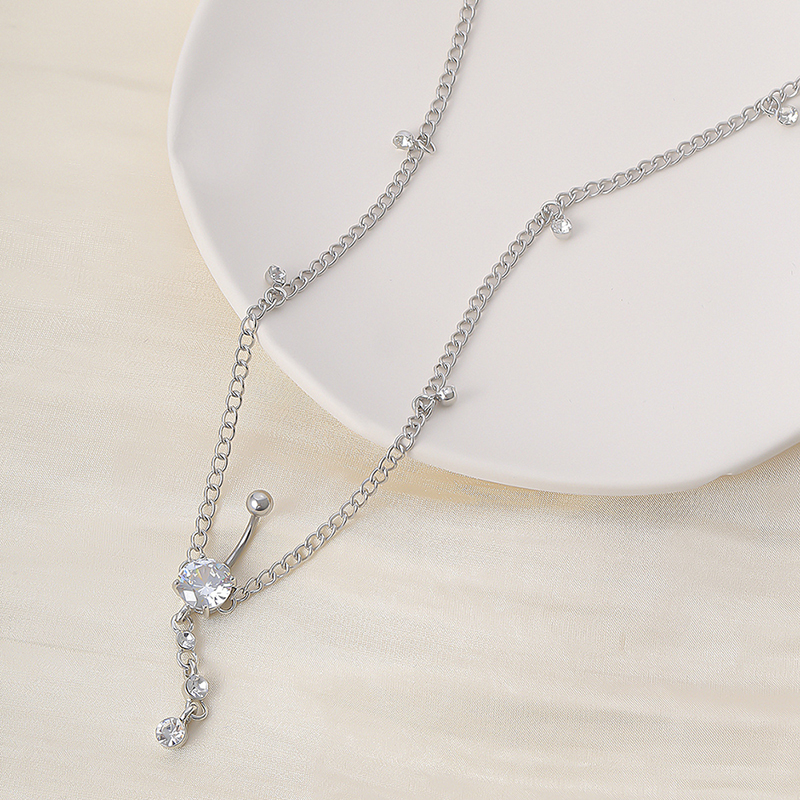 Dây chuỗi vòng khuyên rốn gắn mặt trang sức zircon
