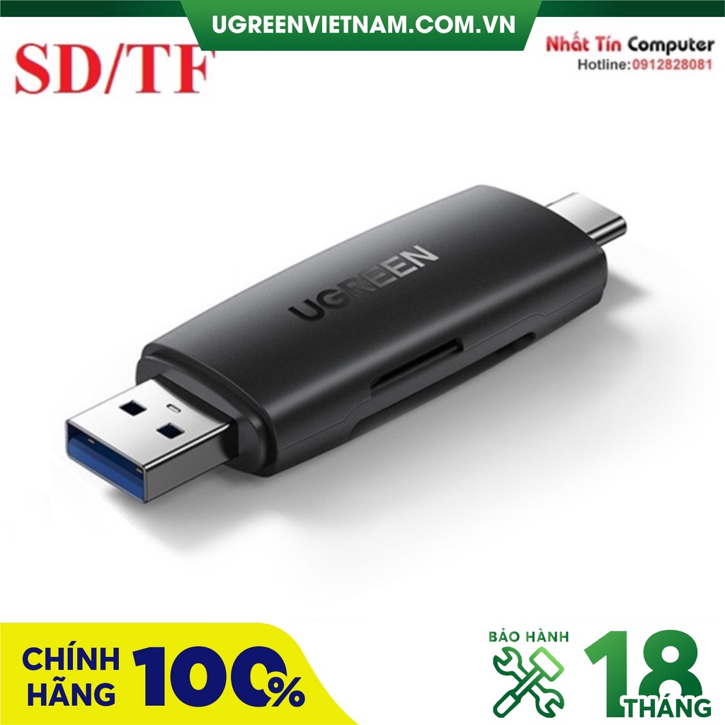Đầu đọc thẻ nhớ SD/TF 2 trong 1 USB-A &amp; USB-C Ugreen 80191 cao cấp