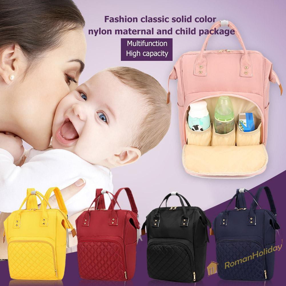 【On Sale】Pure Color Mommy Travel Backpacks Big Nylon Maternity Nappy Top-handle Bags