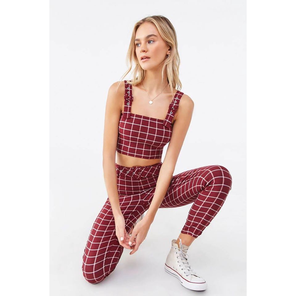 Áo croptop sọc caro hai dây bản to F21