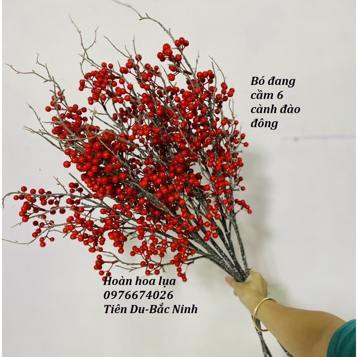 Hoa giả_Đào đông rối đỏ không dính quả, Loại 1 cao 75cm phù hợp cắm bình trang trí mọi không gian nhà cửa