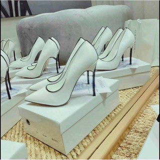 Giày cao gót trắng cao 10P ( CÓ VIDEO ) phối viền đen hàng cao cấp chất da xịn xò lên chân siêu sang 2024