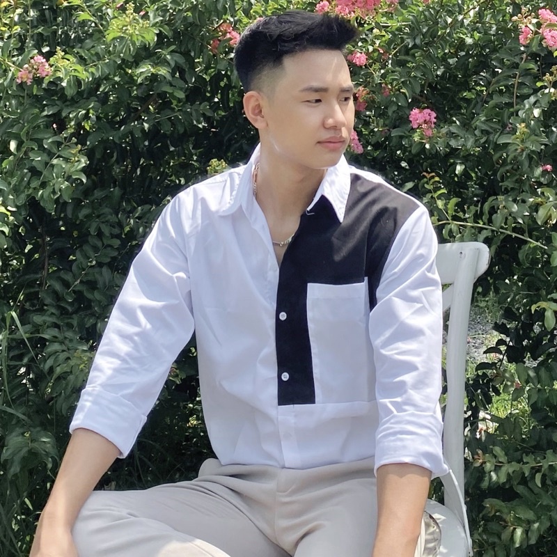 Áo Sơ Mi Nam Basic Tay Dài Phối Túi Hai Màu Trắng Đen Hot Trend Gen Z Phong Cách Hàn Quốc Mr Smile 99 Shop