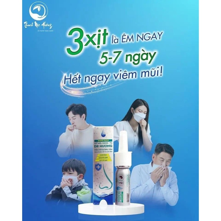 Dung dịch xịt mũi họng Dr Hương viêm xoang viêm mũi họng GIẢM NGAY NGHẸT MŨI, NGỨA MŨI, CHẢY NƯỚC MŨI