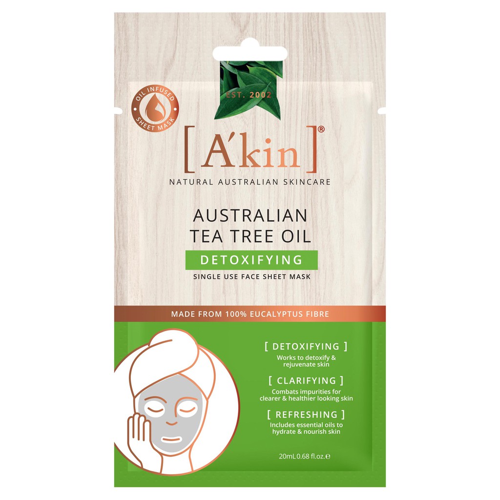 Mặt nạ A'kin Australian Tea Tree Oil Detoxifying Face Sheet Mask 20ml