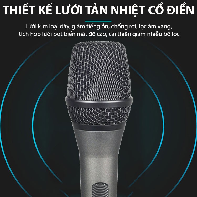 Micro karaoke có dây JSJ GL-8.0S thiết kế lưới tản nhiệt cổ điển, giảm tạp âm, chống nhiễu, thân kim loại được phủ nhám